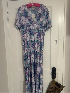 a new day Floral Maxi Dress in Teal & Purple on White